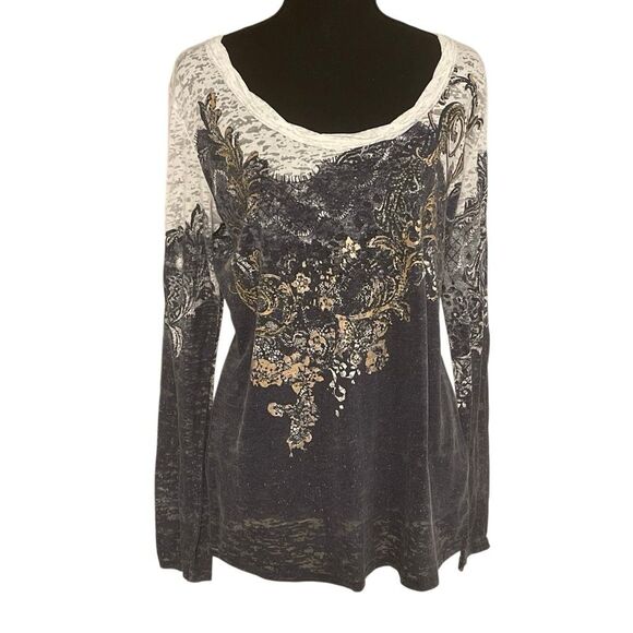 Miss Me Tops - Miss Me Ladie’s L/S Scoop Top/Blouse/Top